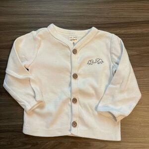 Carter's White Ribbed Button Down Shirt with Elephant Embroidery size 6M